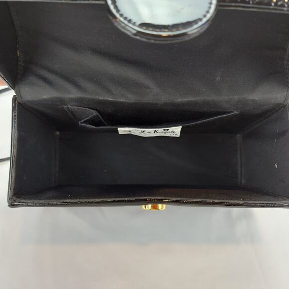 Vintage La Regale 50's Lunchbox Style Black Patent Leather Handbag Shoulder Bag - Picture 9 of 9